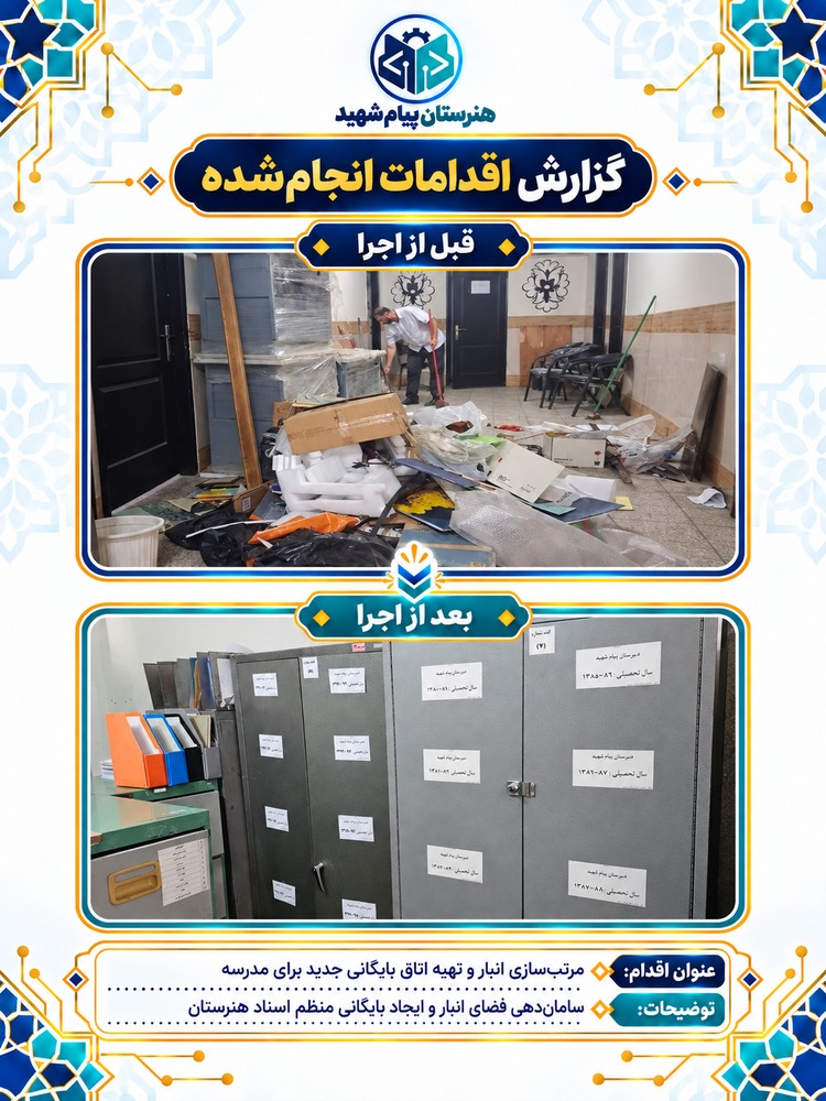 گزارش تصویری مرتب‌سازی انبار و ایجاد بایگانی مدرسه